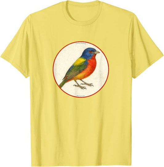 Retro Painted Bunting Bird Design T-Shirt Design 10 Colors by Bird Fantastic | Birding Graphic Tee