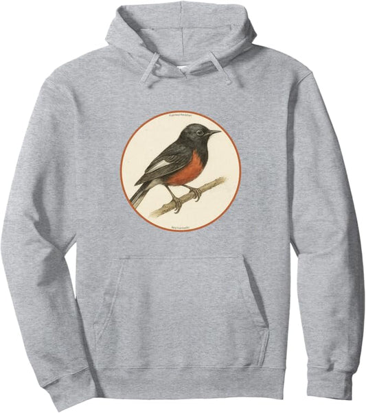Retro Painted Redstart Hoodie – Vintage Bird Design Sweatshirt
