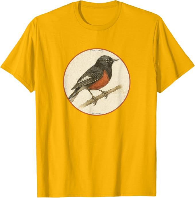Painted Redstart T-Shirt Retro Design by Bird Fan | Birding Graphic Tee