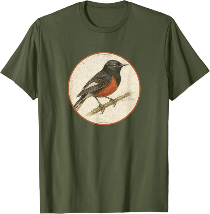 Painted Redstart T-Shirt Retro Design by Bird Fan | Birding Graphic Tee