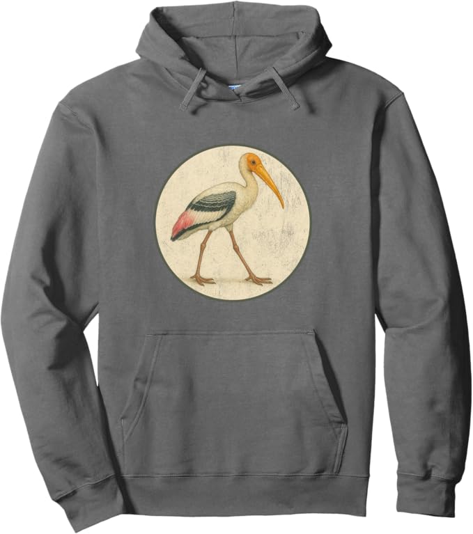 Retro Painted Stork Hoodie – Vintage Bird Design Sweatshirt