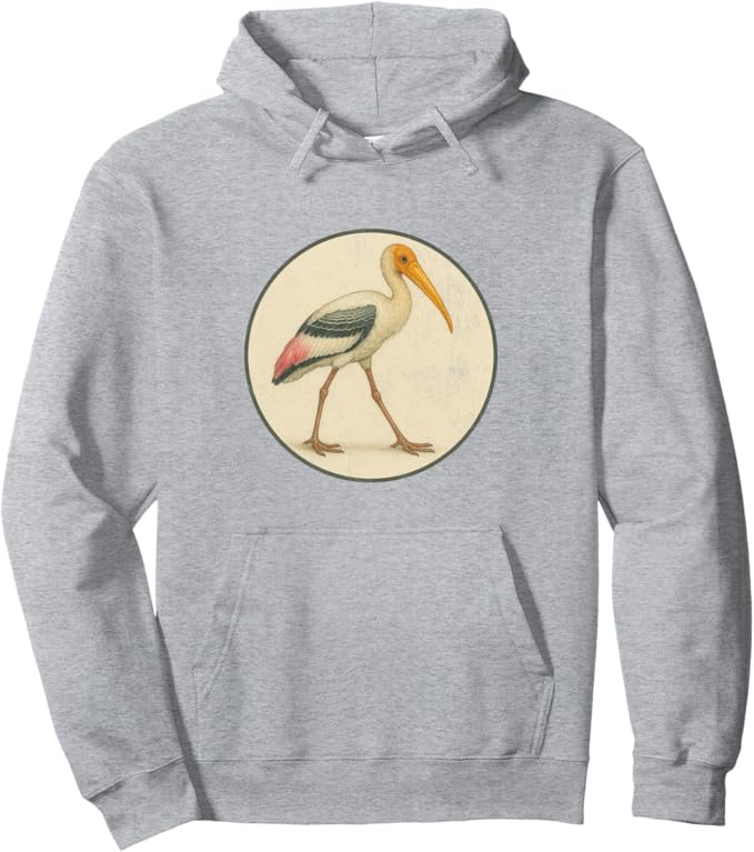 Retro Painted Stork Hoodie – Vintage Bird Design Sweatshirt