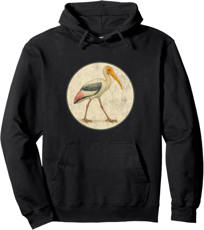 Retro Painted Stork Hoodie – Vintage Bird Design Sweatshirt