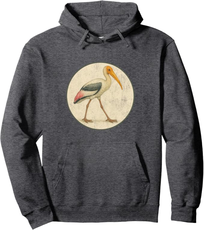 Retro Painted Stork Hoodie – Vintage Bird Design Sweatshirt