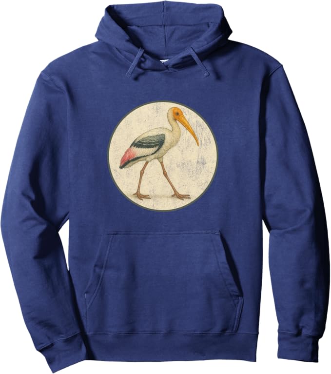 Retro Painted Stork Hoodie – Vintage Bird Design Sweatshirt