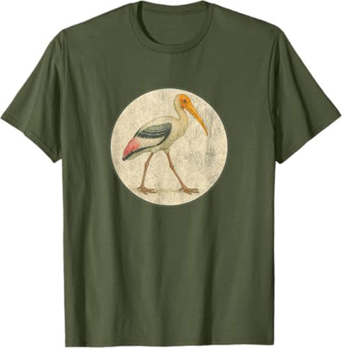 Painted Stork T-Shirt Retro Design by Bird.fan