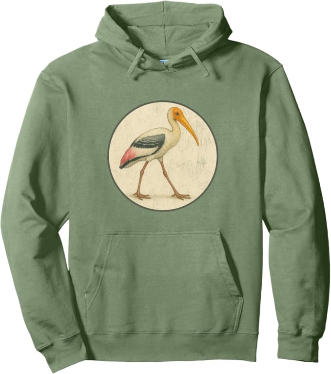 Retro Painted Stork Hoodie – Vintage Bird Design Sweatshirt
