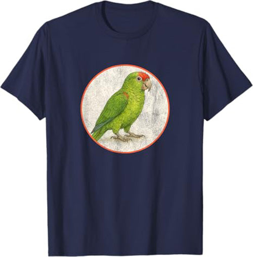 Red Crowned Parrot T-Shirt Retro Design by Bird.fan