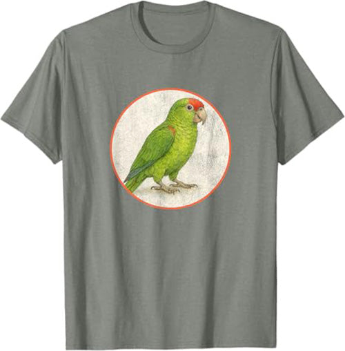 Red Crowned Parrot T-Shirt Retro Design by Bird.fan