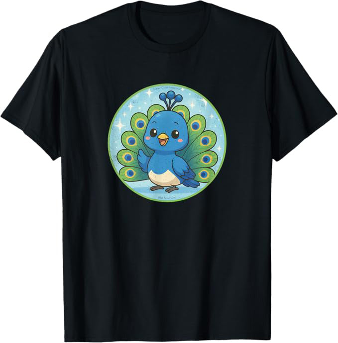 Super Cute Peacock Anime Bird Design by Bird.fan | Birding Graphic Tee