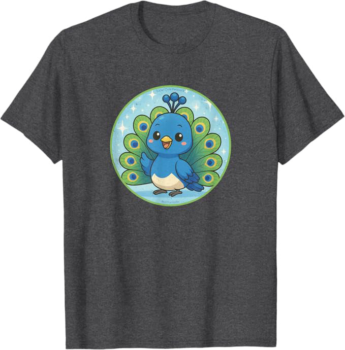 Super Cute Peacock Anime Bird Design by Bird.fan | Birding Graphic Tee