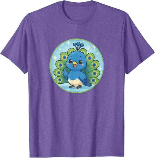 Super Cute Peacock Anime Bird Design by Bird.fan | Birding Graphic Tee