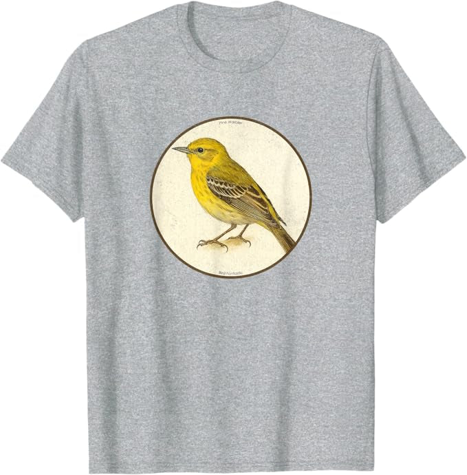 Retro Pine Warbler Bird Design T-Shirt Design 10 Colors by Bird Fantastic | Birding Graphic Tee