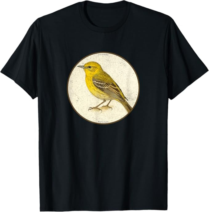 Retro Pine Warbler Bird Design T-Shirt Design 10 Colors by Bird Fantastic | Birding Graphic Tee