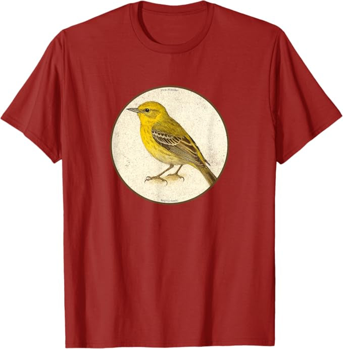 Retro Pine Warbler Bird Design T-Shirt Design 10 Colors by Bird Fantastic | Birding Graphic Tee