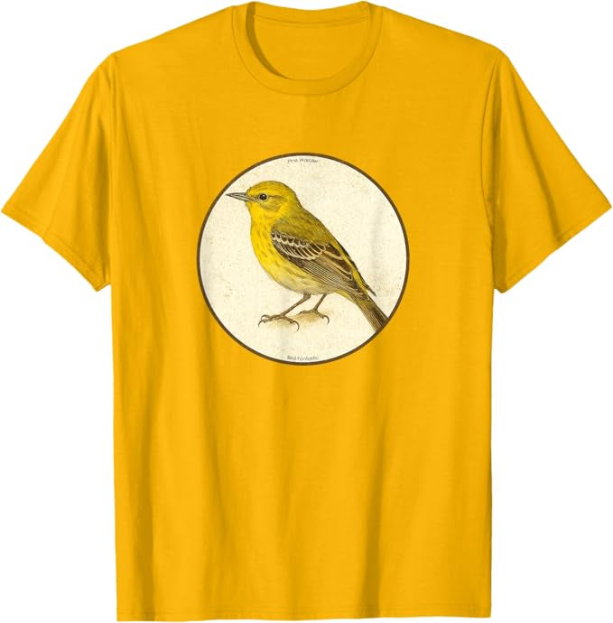 Retro Pine Warbler Bird Design T-Shirt Design 10 Colors by Bird Fantastic | Birding Graphic Tee