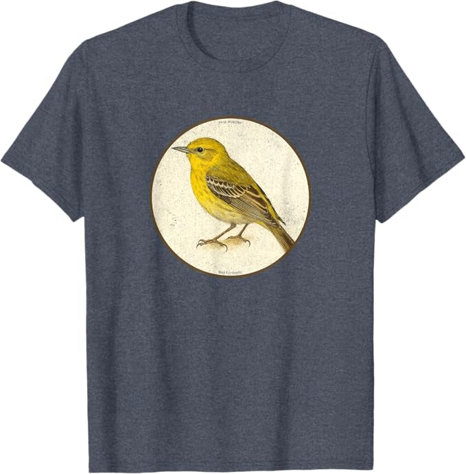 Retro Pine Warbler Bird Design T-Shirt Design 10 Colors by Bird Fantastic | Birding Graphic Tee