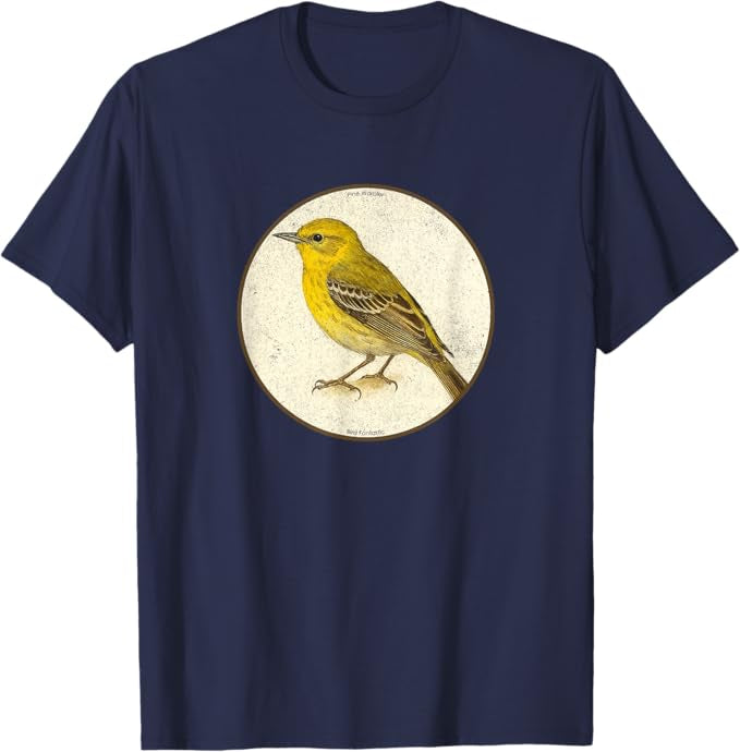Retro Pine Warbler Bird Design T-Shirt Design 10 Colors by Bird Fantastic | Birding Graphic Tee