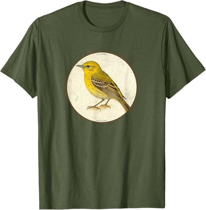 Retro Pine Warbler Bird Design T-Shirt Design 10 Colors by Bird Fantastic | Birding Graphic Tee