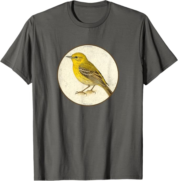 Retro Pine Warbler Bird Design T-Shirt Design 10 Colors by Bird Fantastic | Birding Graphic Tee