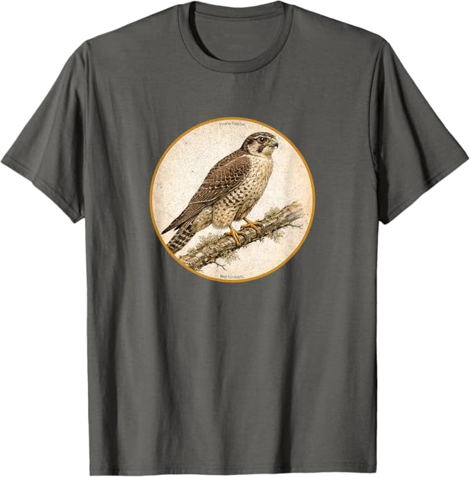 Retro Prairie Falcon T-Shirt Design 10 Colors by Bird Fantastic | Birding Graphic Tee