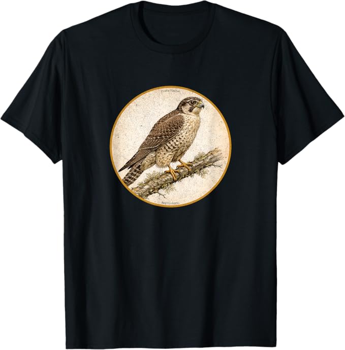 Retro Prairie Falcon T-Shirt Design 10 Colors by Bird Fantastic | Birding Graphic Tee