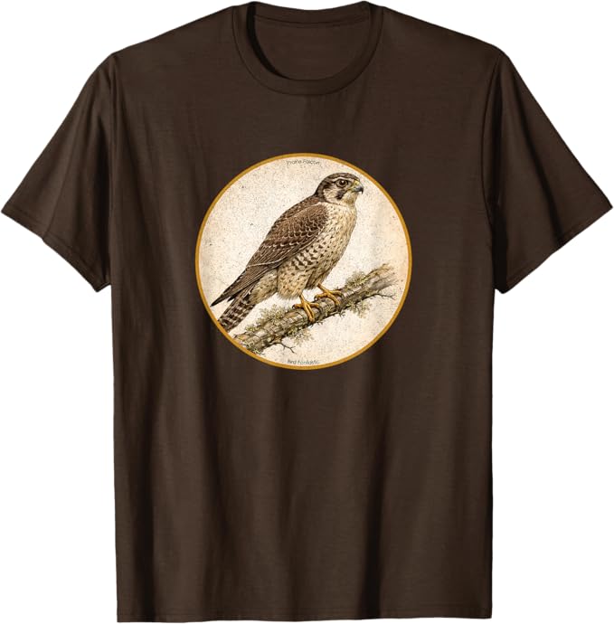 Retro Prairie Falcon T-Shirt Design 10 Colors by Bird Fantastic | Birding Graphic Tee