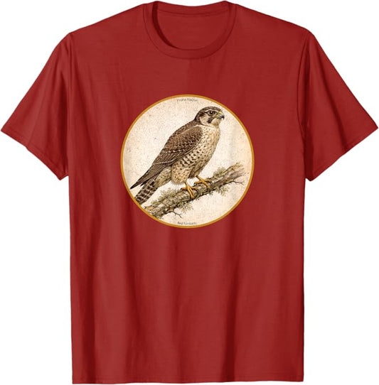 Retro Prairie Falcon T-Shirt Design 10 Colors by Bird Fantastic | Birding Graphic Tee