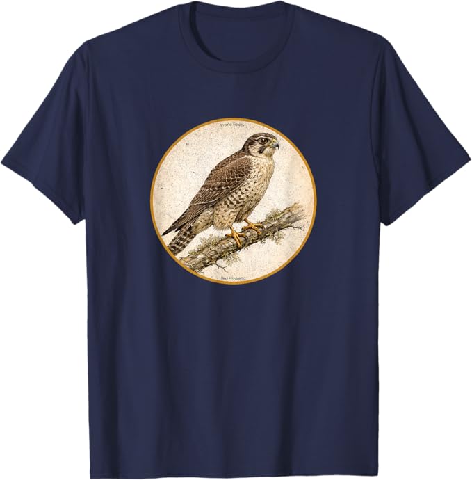 Retro Prairie Falcon T-Shirt Design 10 Colors by Bird Fantastic | Birding Graphic Tee