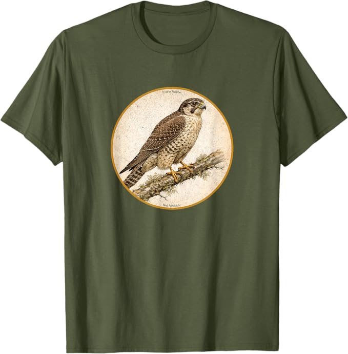 Retro Prairie Falcon T-Shirt Design 10 Colors by Bird Fantastic | Birding Graphic Tee