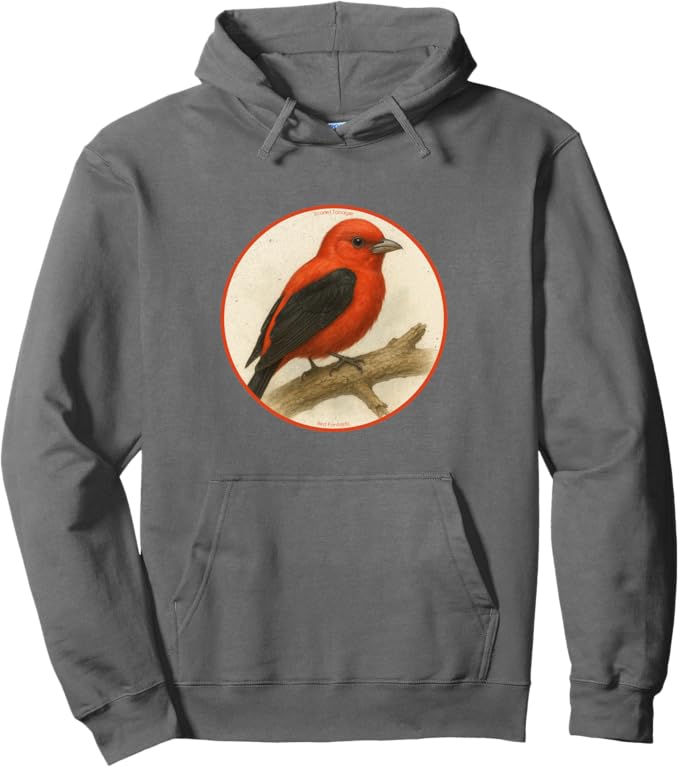 Retro Scarlet Tanager Hoodie – Vintage Bird Design Sweatshirt
