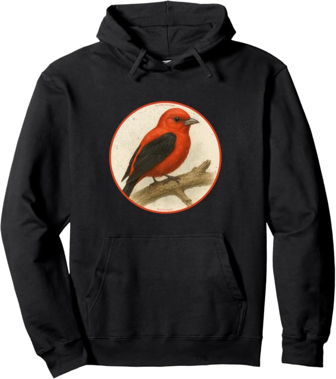 Retro Scarlet Tanager Hoodie – Vintage Bird Design Sweatshirt