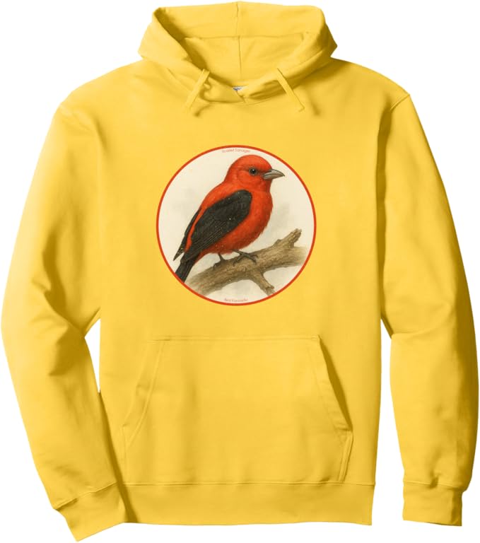 Retro Scarlet Tanager Hoodie – Vintage Bird Design Sweatshirt