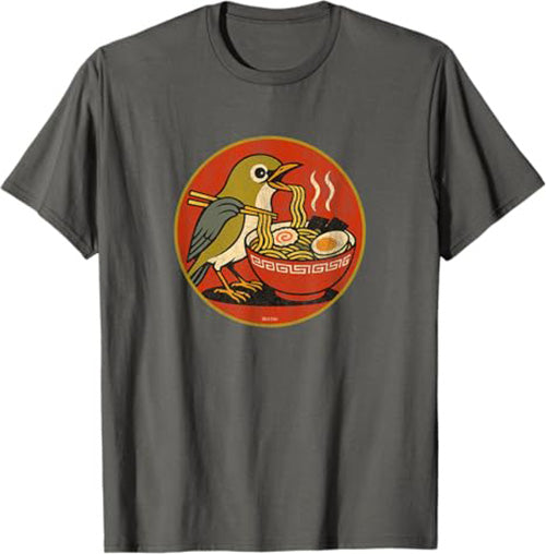 Retro Ramen Bird Funny T-Shirt by Bird.fan Cute Graphic Tee