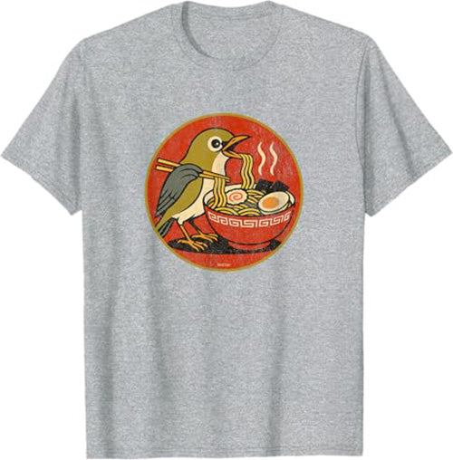 Retro Ramen Bird Funny T-Shirt by Bird.fan Cute Graphic Tee