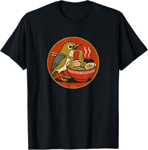 Retro Ramen Bird Funny T-Shirt by Bird.fan Cute Graphic Tee
