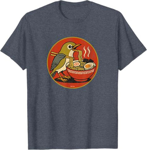 Retro Ramen Bird Funny T-Shirt by Bird.fan Cute Graphic Tee