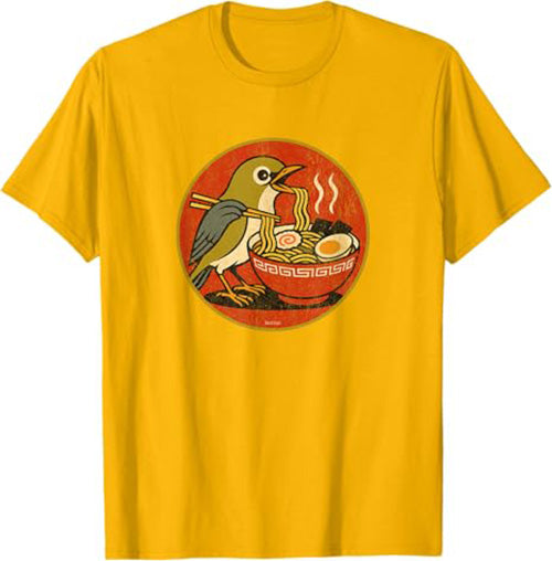 Retro Ramen Bird Funny T-Shirt by Bird.fan Cute Graphic Tee
