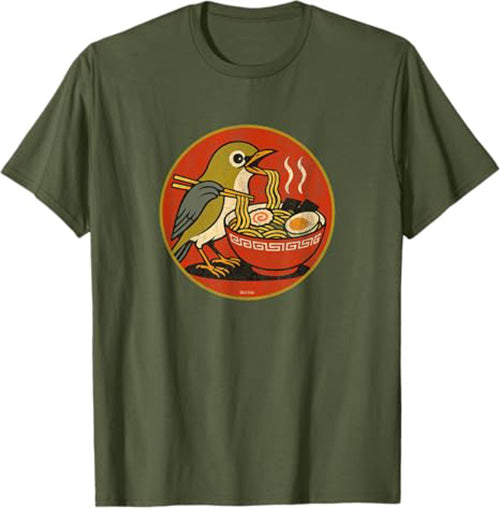 Retro Ramen Bird Funny T-Shirt by Bird.fan Cute Graphic Tee