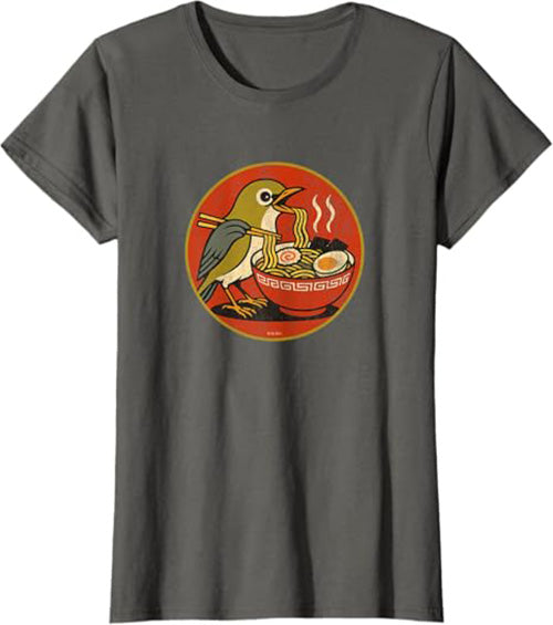 Retro Ramen Bird Cute Women's Graphic Tee by Bird.fan | Funny Ramen T-Shirt