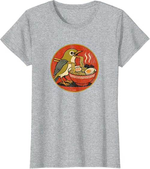 Retro Ramen Bird Cute Women's Graphic Tee by Bird.fan | Funny Ramen T-Shirt
