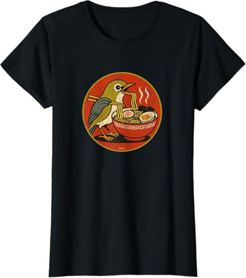 Retro Ramen Bird Cute Women's Graphic Tee by Bird.fan | Funny Ramen T-Shirt