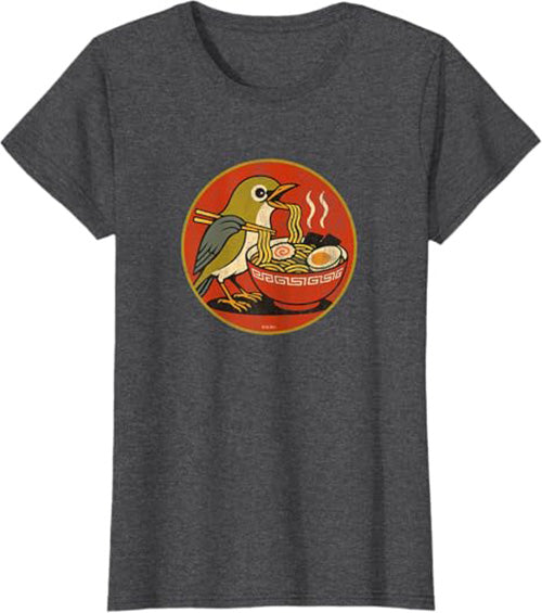 Retro Ramen Bird Cute Women's Graphic Tee by Bird.fan | Funny Ramen T-Shirt