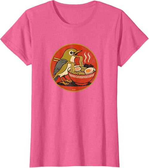 Retro Ramen Bird Cute Women's Graphic Tee by Bird.fan | Funny Ramen T-Shirt