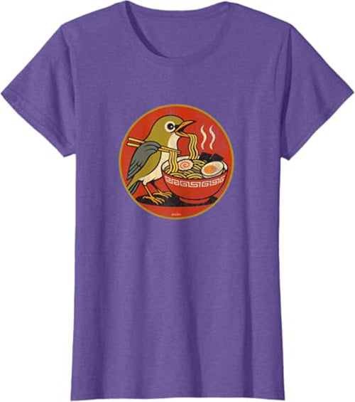 Retro Ramen Bird Cute Women's Graphic Tee by Bird.fan | Funny Ramen T-Shirt