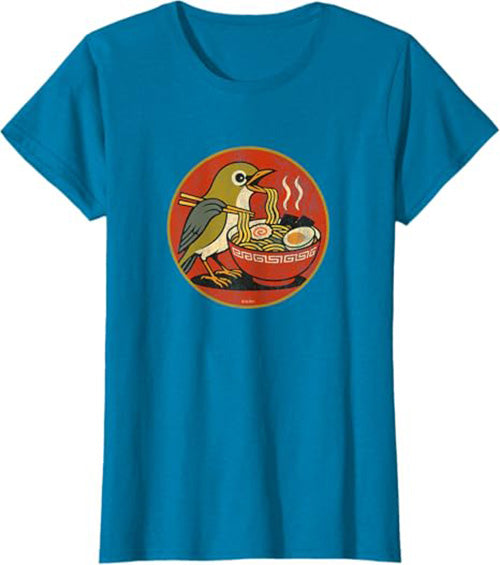 Retro Ramen Bird Cute Women's Graphic Tee by Bird.fan | Funny Ramen T-Shirt