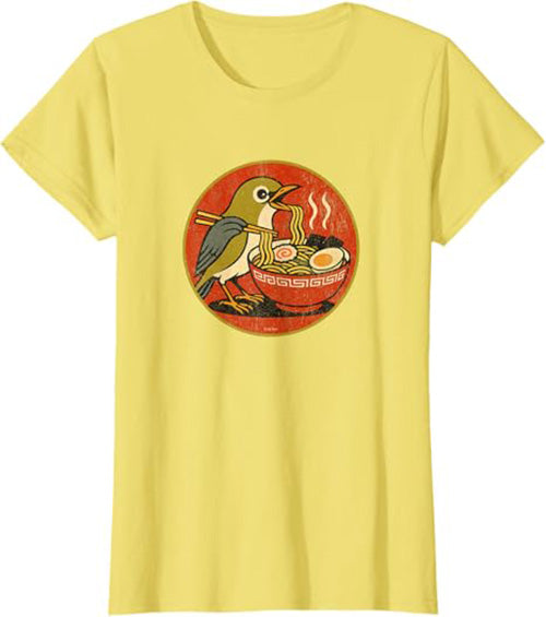 Retro Ramen Bird Cute Women's Graphic Tee by Bird.fan | Funny Ramen T-Shirt