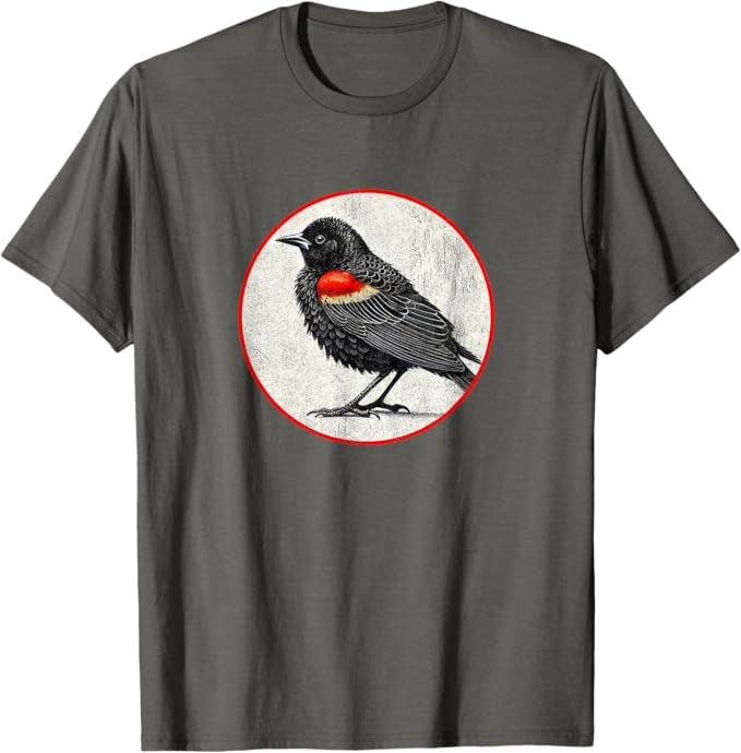 Red-Winged Blackbird T-Shirt Retro Design by Bird.fan | Men's Birding Graphic Tee