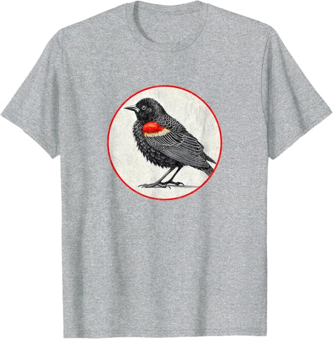 Red-Winged Blackbird T-Shirt Retro Design by Bird.fan | Men's Birding Graphic Tee