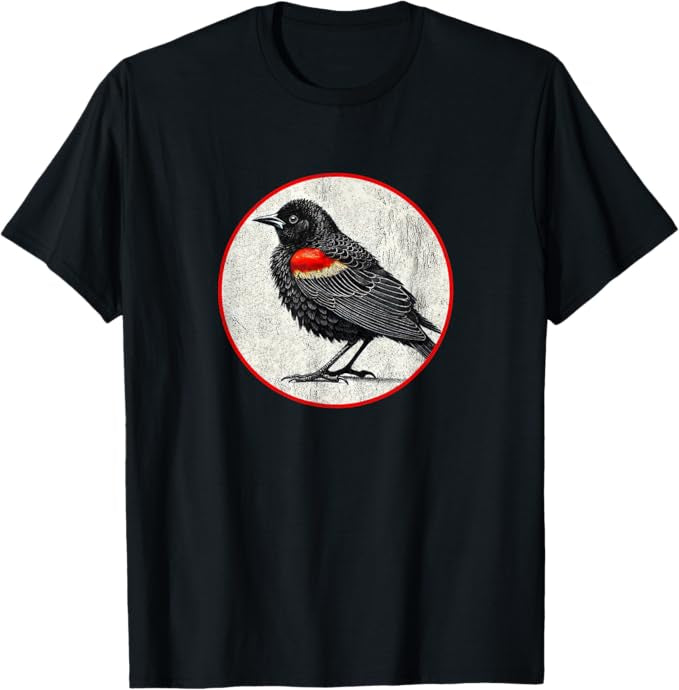 Red-Winged Blackbird T-Shirt Retro Design by Bird.fan | Men's Birding Graphic Tee